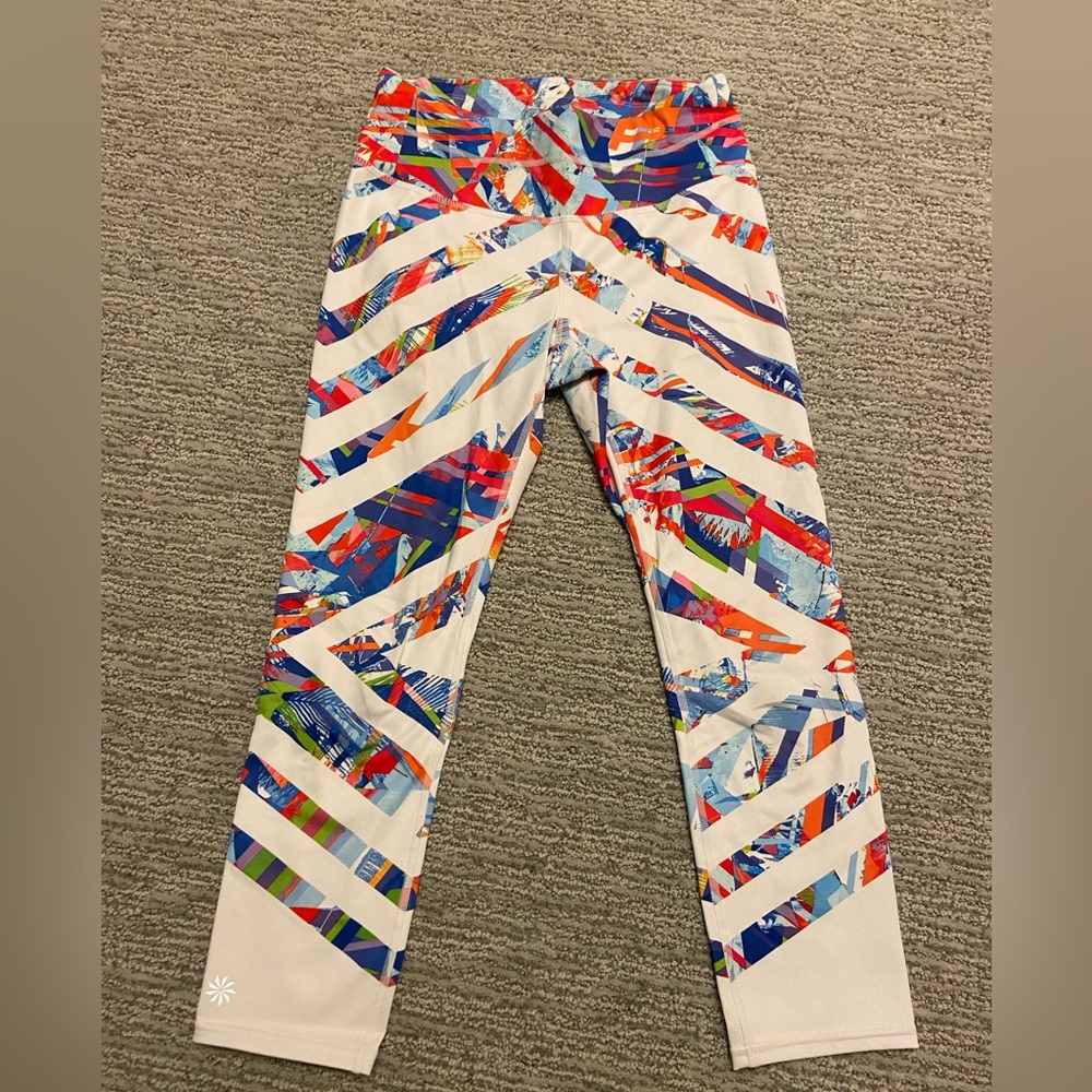 Athleta XS Multi-Color Striped Cropped Leggings